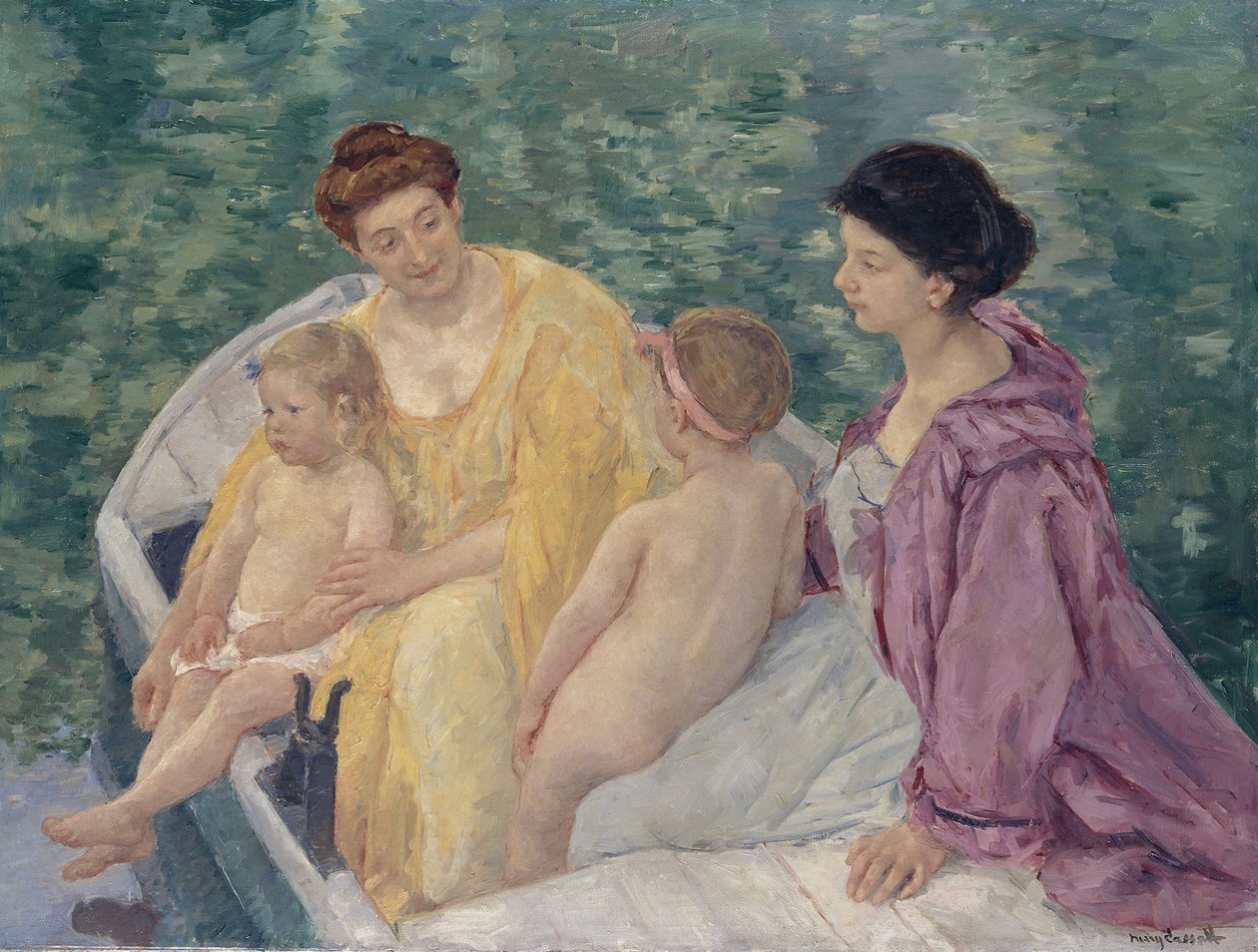 Le Bain Twee moeders en hun kinderen in een boot door Mary Cassatt