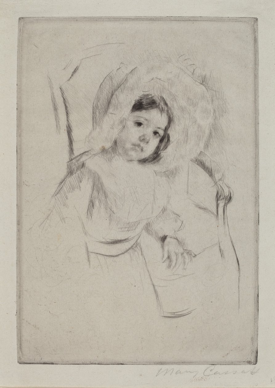 Margot in een Floppy Hoed Leunend tegen een Stoel door Mary Cassatt