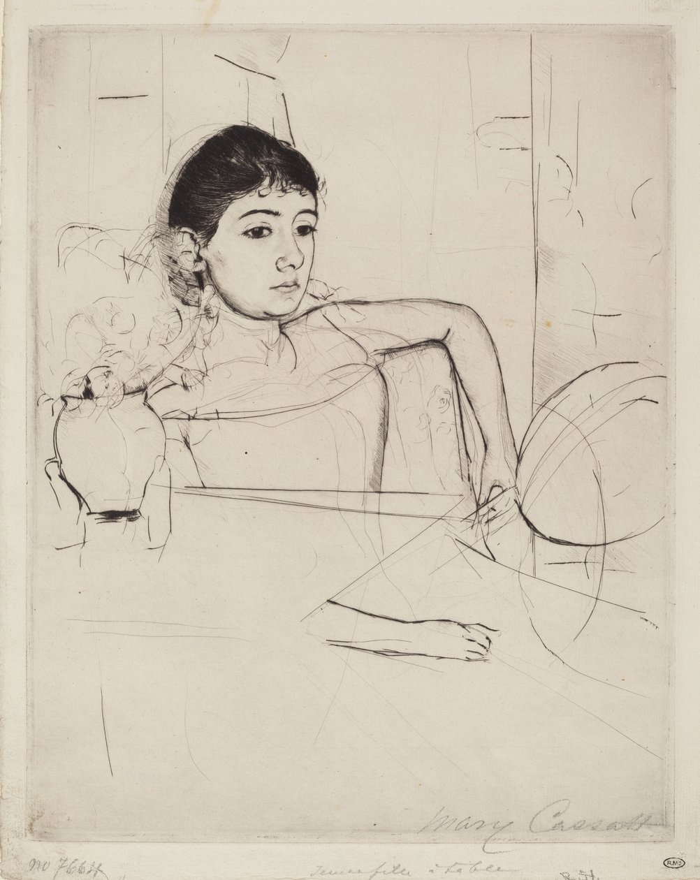 Mimi als Brunette, ca. 1889 door Mary Cassatt