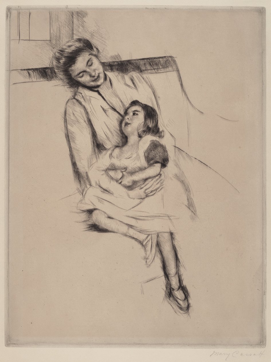 Reine en Margot zittend op een bank nr. 2, ca. 1902 door Mary Cassatt