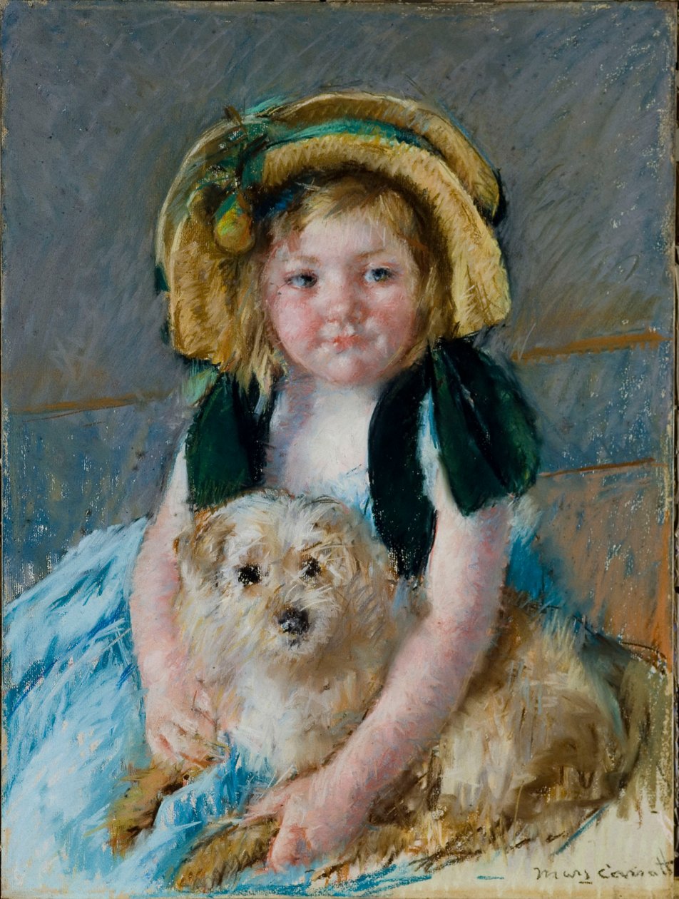 Sara met haar hond door Mary Cassatt