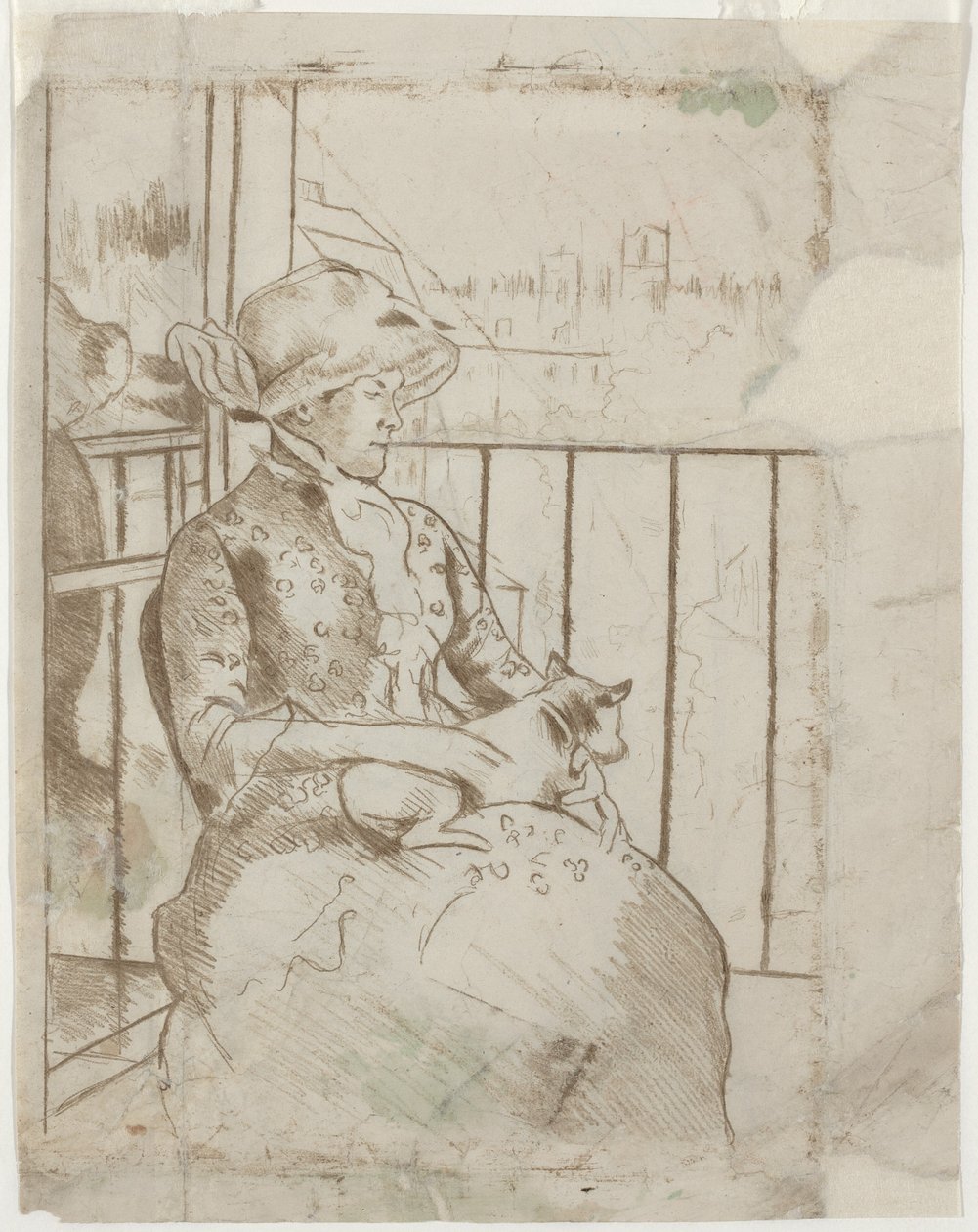 Susan op een balkon met een hond door Mary Cassatt