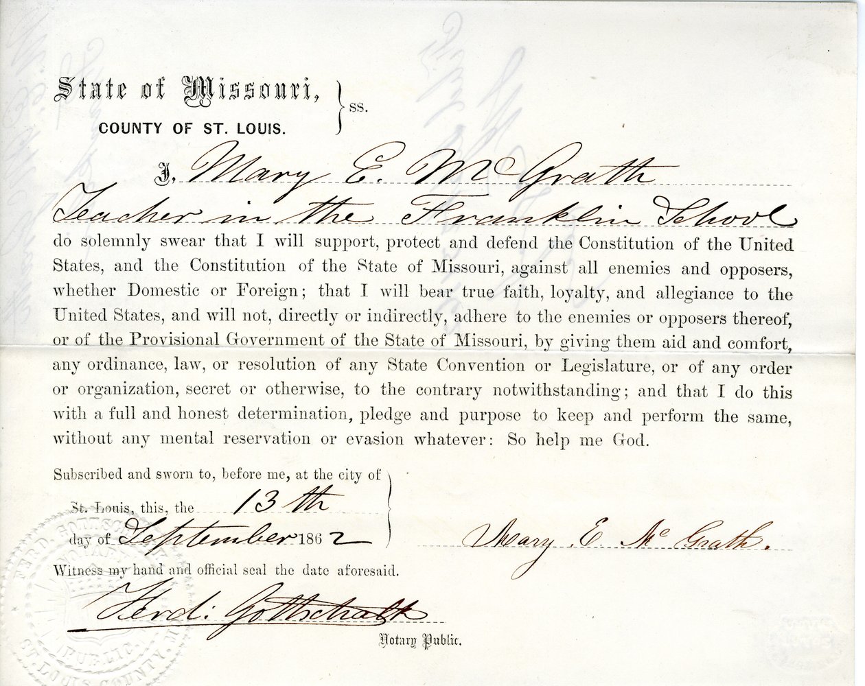 Loyaliteitseed van Mary E. McGrath uit Missouri, County of St. Louis door Mary E. McGrath