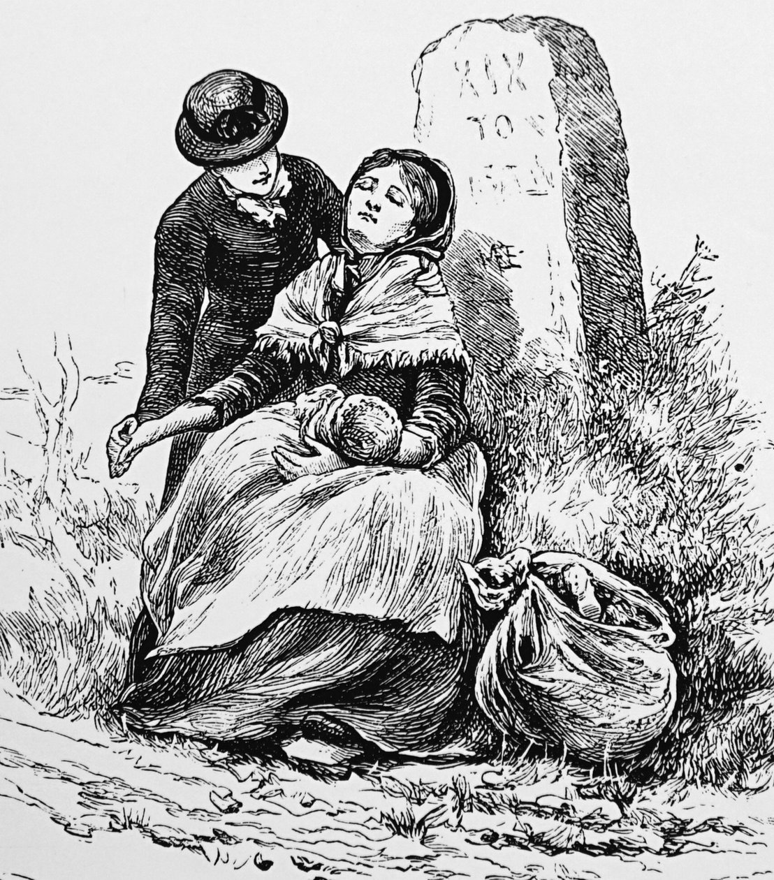 Een ongehuwde moeder en baby uitgeput langs de weg gevonden door Mary Ellen Edwards