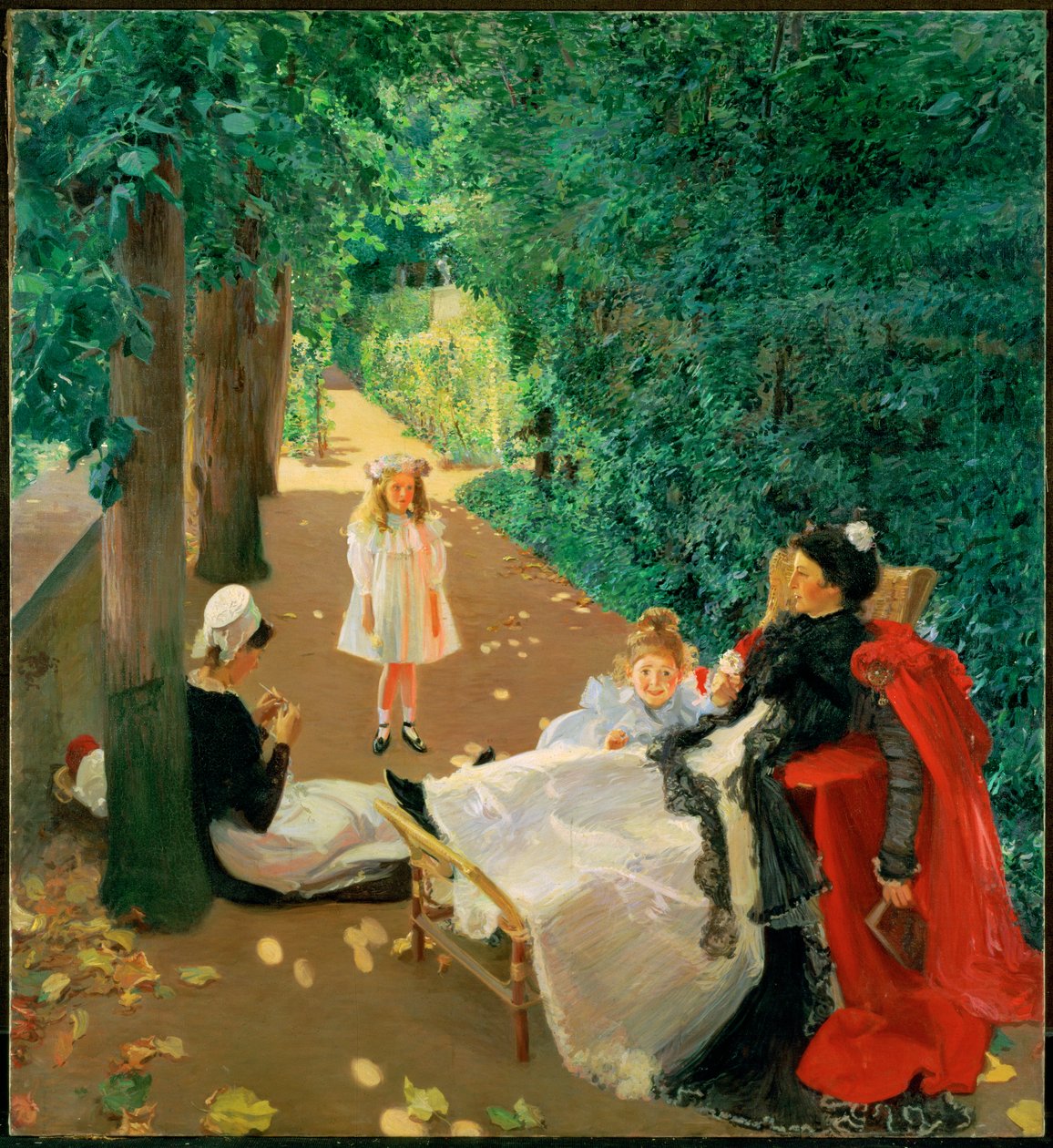 Bezoek in het park (schilderij op doek) door Mary Louise (1858-1946) MacMonnies