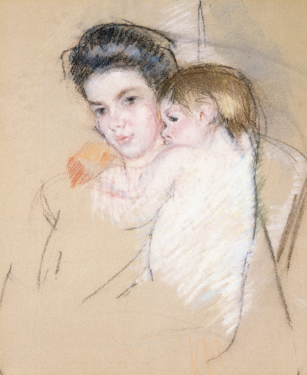 Moeder en naakt kind door Mary Cassatt