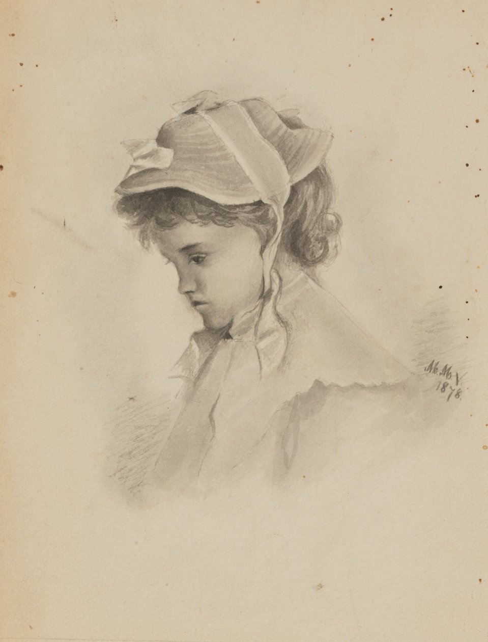 Zonder titel (Hoofd van een kind dat naar beneden kijkt) door Mary Vaux Walcott