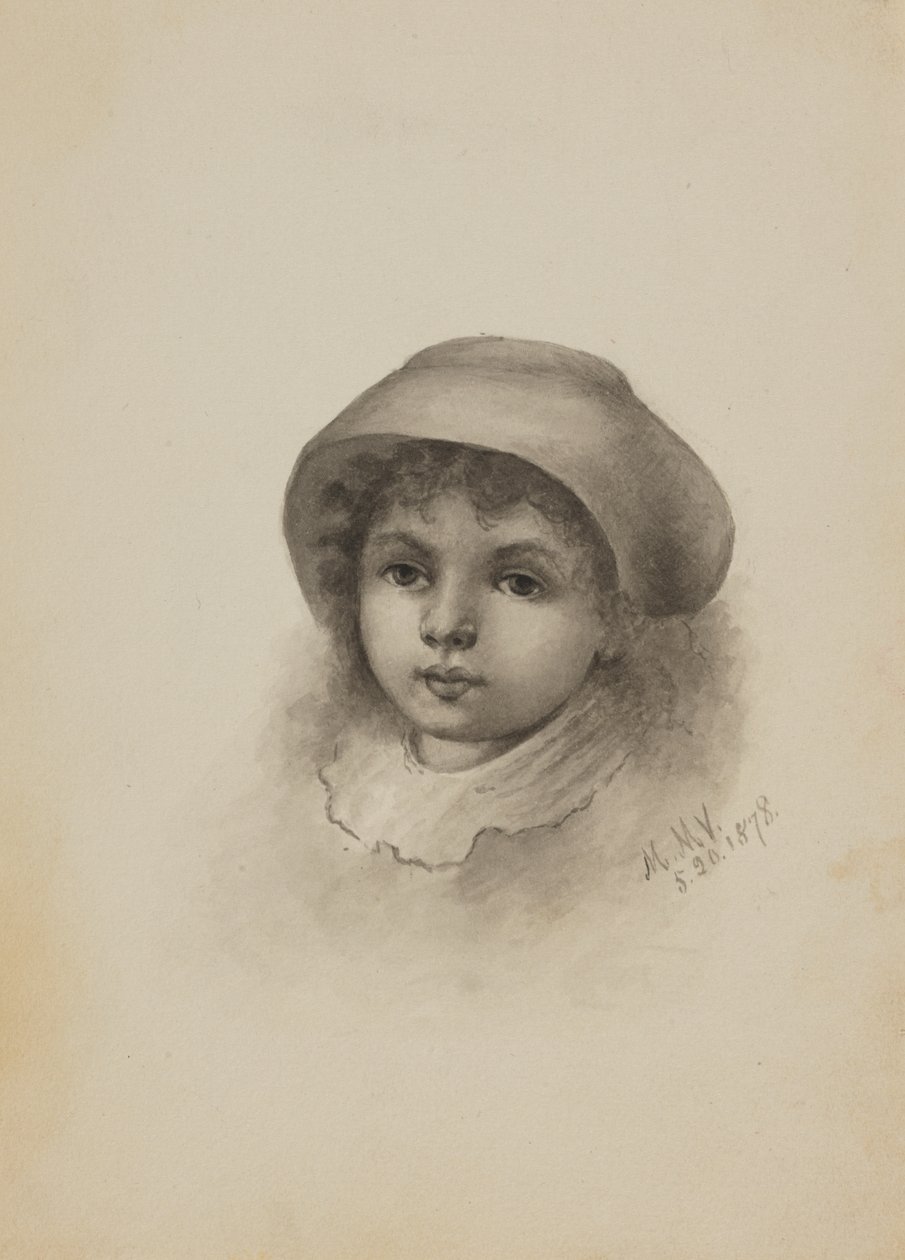 Ongetiteld hoofd van een kind met hoed door Mary Vaux Walcott