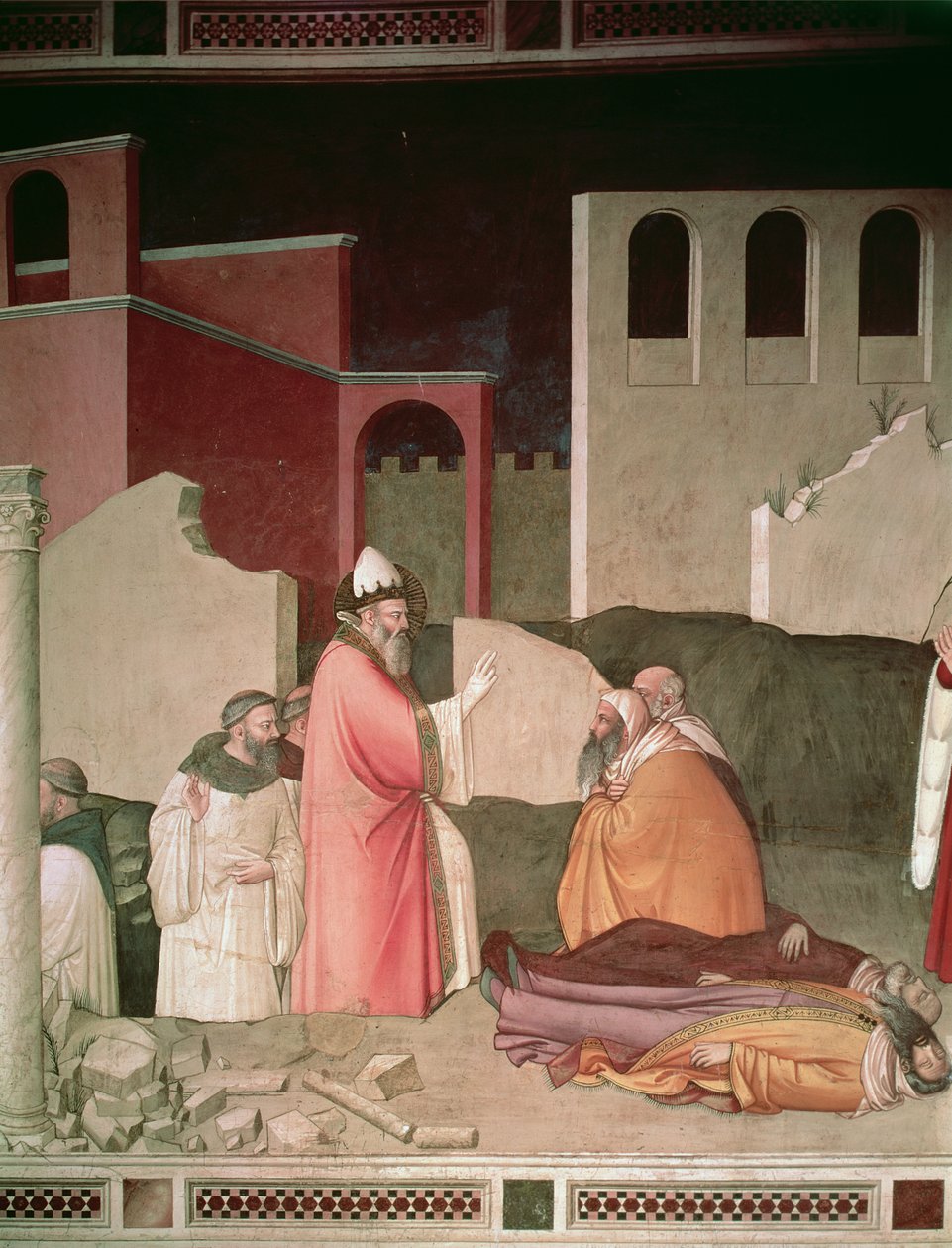 St. Sylvester wekt twee dode Romeinen tot leven, detail van de Bardi-kapel, ca. 1340 door Maso di Banco