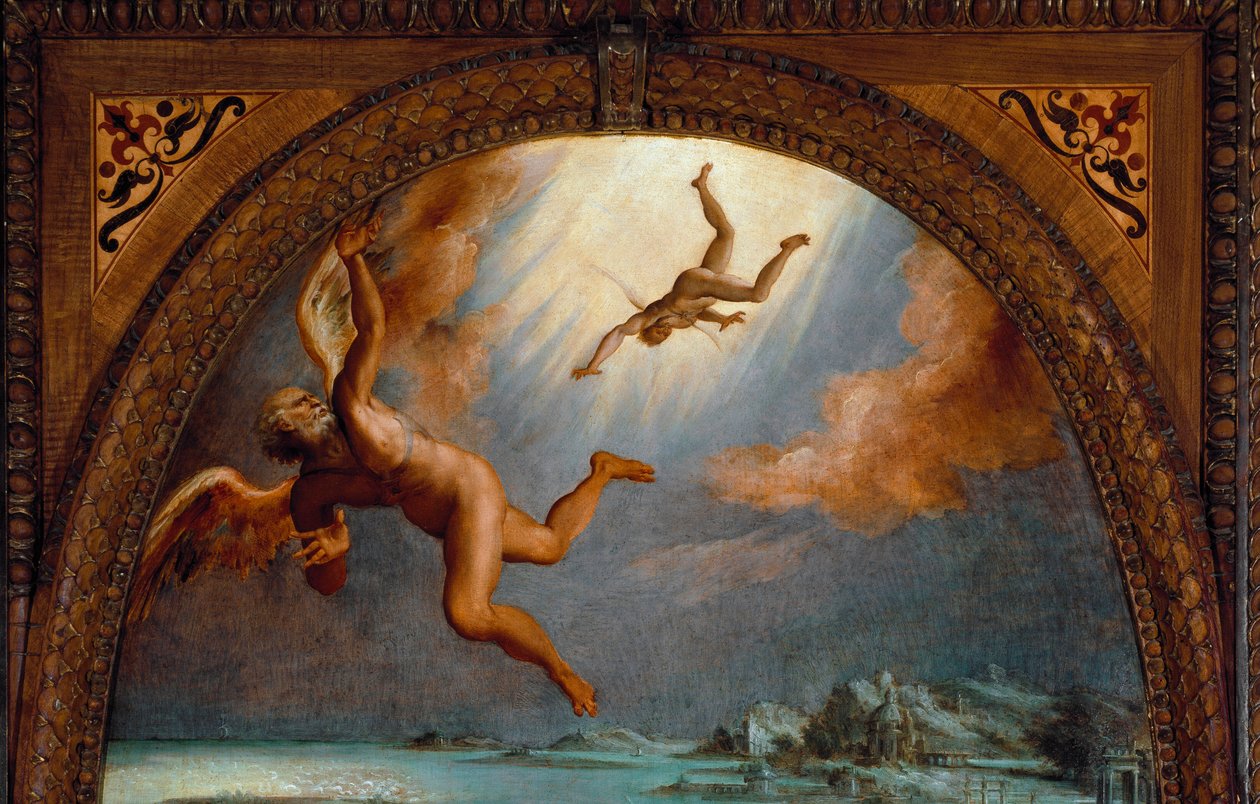 De val van Icarus (detail) door Maso da San Friano