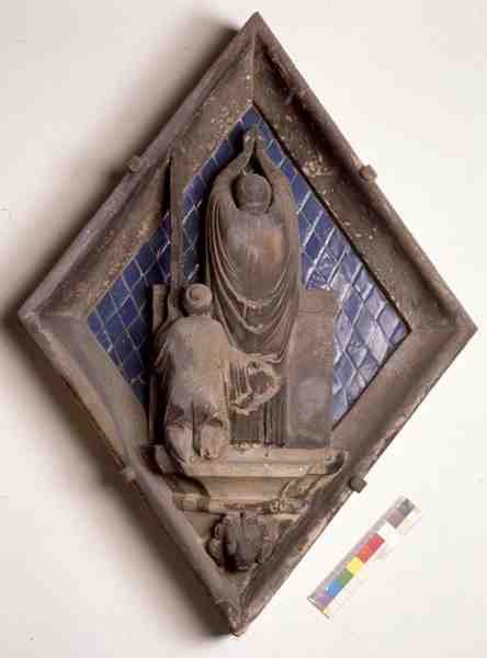 De Eucharistie, reliëftegel van de Campanile door Maso di Banco
