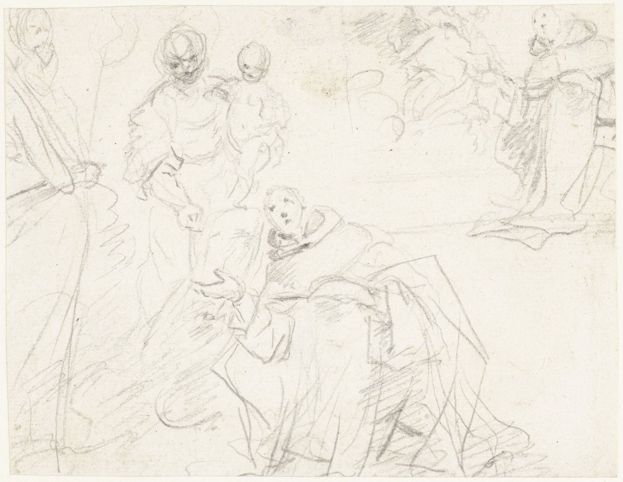 Studies voor een Madonna met een heilige monnik door Massimo Stanzione (circle of)