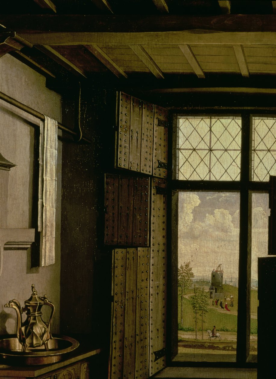 Detail van het raam, uit de St. Barbara vleugel van het Werl altaarstuk, 1438 (detail) door Master of Flémalle
