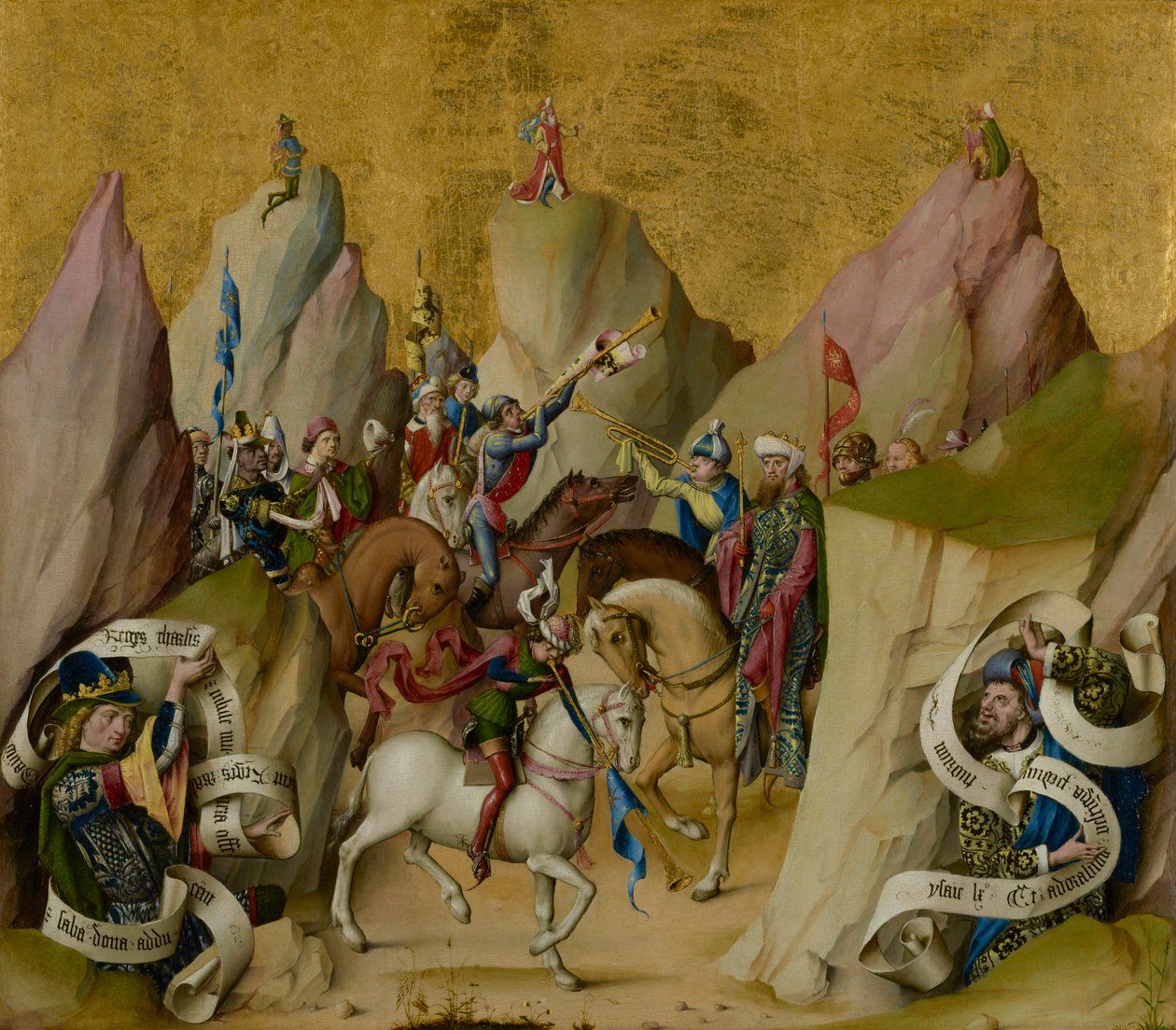 De ontmoeting van de drie koningen, met David en Jesaja, c.1475 door Master of St. Bartholemew