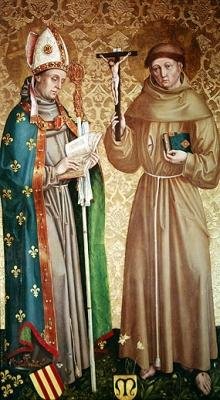 St. Louis van Toulouse en St. Franciscus van Assisi, linkerpaneel van het retabel op het hoogaltaar door Master of the Carnation