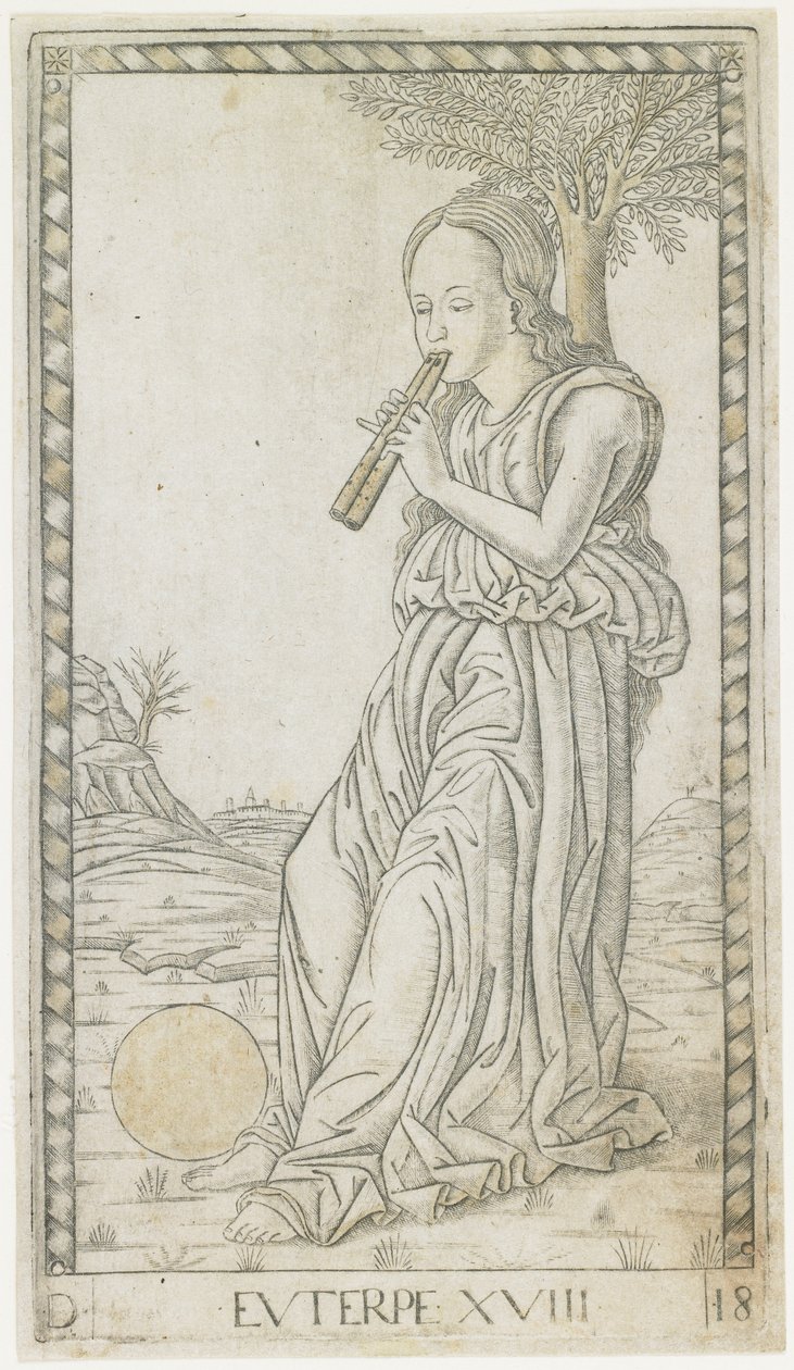 Euterpe, c.1465 (gravure verhoogd met goud) door Master of the E Series Tarocchi Master of the E Series Tarocchi