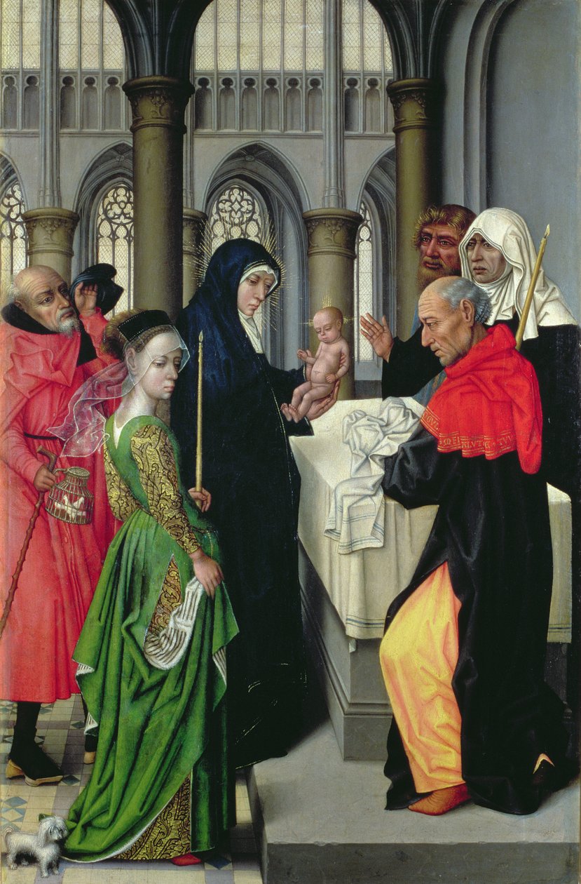 Presentatie in de tempel, linker paneel van een diptiek door Master of the Legend of St. Catherine