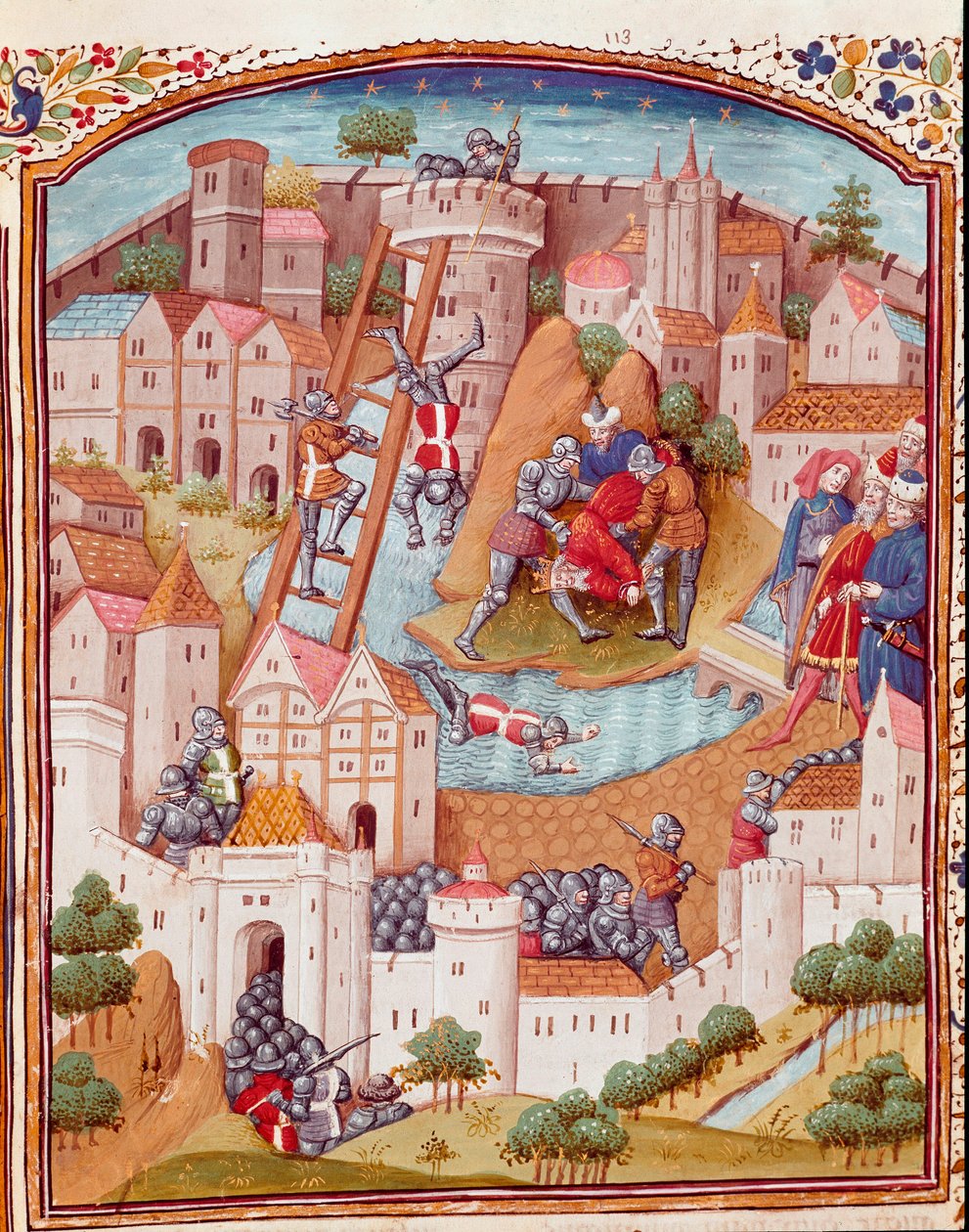 Verovering van een versterkte stad. Miniatuur uit 