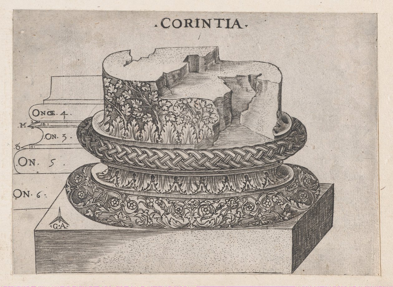 Speculum Romanae Magnificentiae: Korinthische Basis, ca. 1537 door Master GA