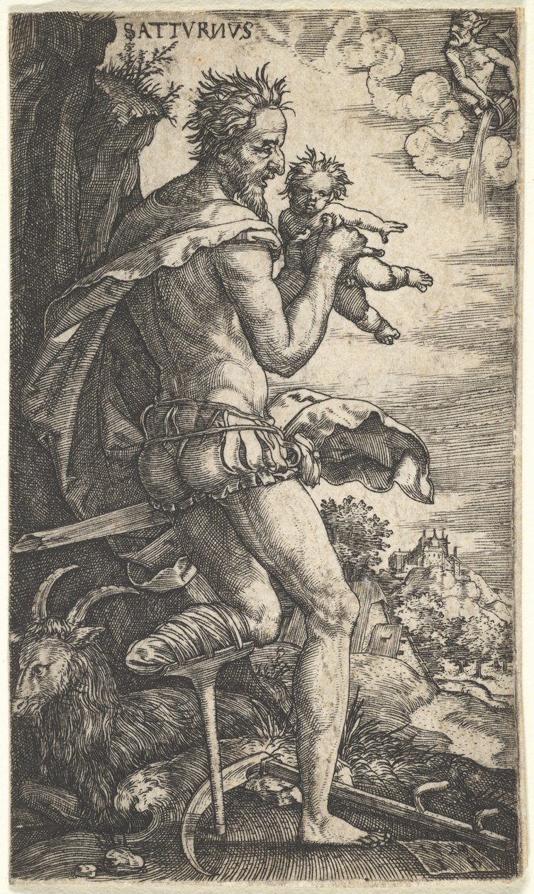 Saturnus uit De goden die over de planeten heersen, 1525 door Master I.B.