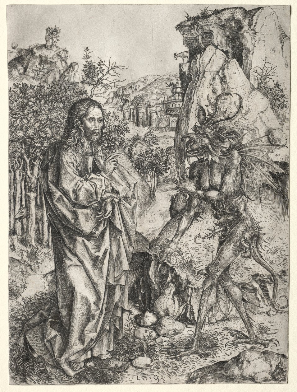 De Verzoeking van Christus, 1400s door Master L Cz