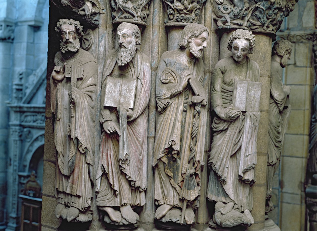 Detail van de Portico de la Gloria met de apostelen door Master Mateo