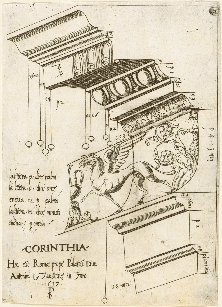 Entablement van de Tempel van Antoninus en Faustina, Rome door Master PS