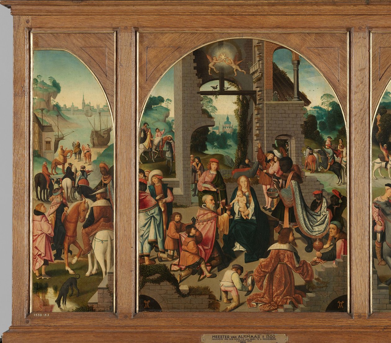 Drieluik met Aanbidding der Wijzen (midden en binnenvleugels), Sint Antonius Abt (links, buitenvleugel) en Sint Adrianus (rechts, buitenvleugel) door Master of Alkmaar (attributed to)