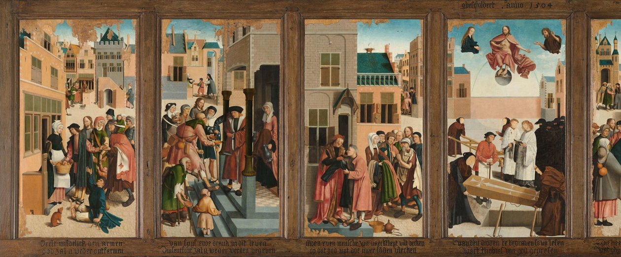 De zeven werken van barmhartigheid door Master of Alkmaar