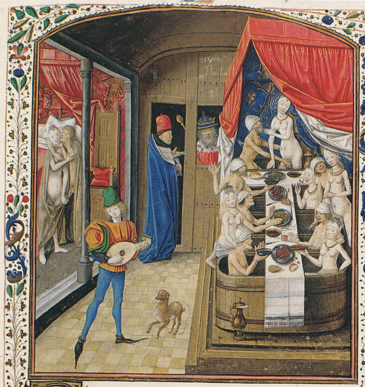 Een badhuis. Uit Facta et dicta memorabilia door Valerius Maximus, ca 1470 door Master of Anthony of Burgundy