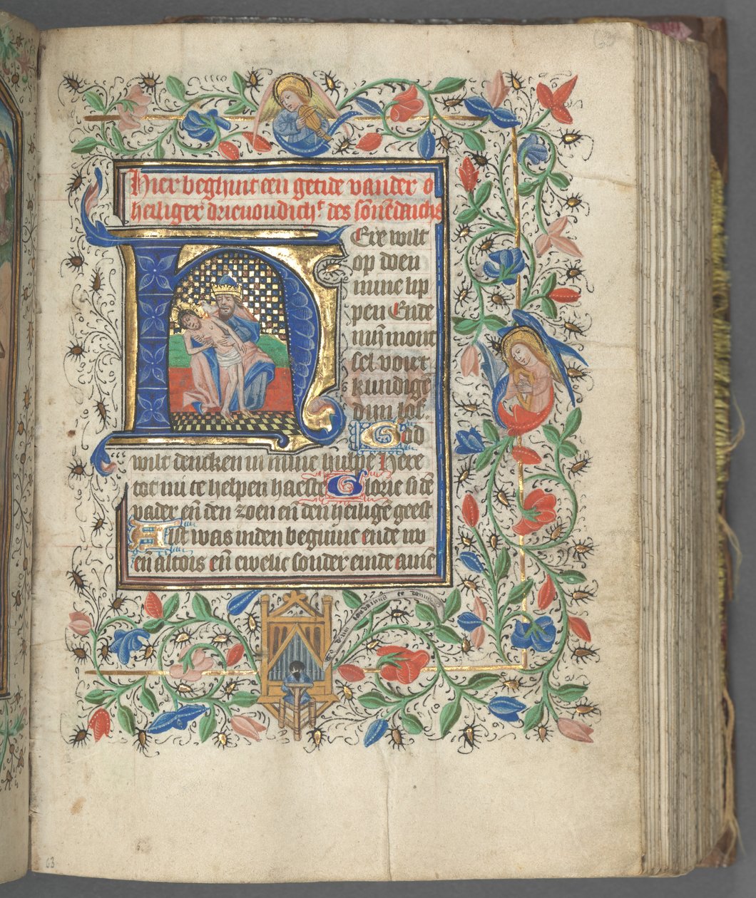 Getijdenboek Gebruik van Utrecht: fol. 63r, Initiaal met Heilige Drie-eenheid, ca. 1460-1465 door Master of Gijsbrecht van Brederode