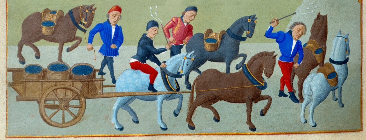 De druivenoogst en transport (detail) door Master of Jean Rolin II