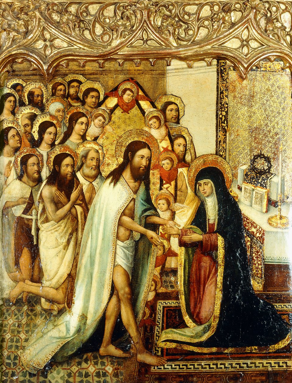 Christus presenteert de Verlostenen van het Oude Testament aan zijn Moeder door Master of Perea