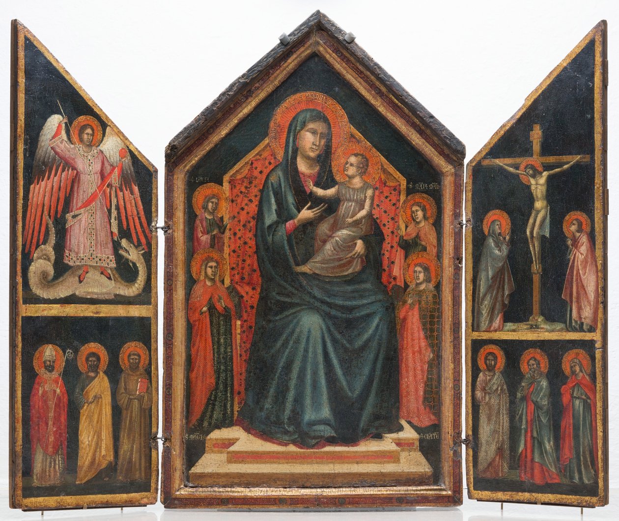 Madonna met kind op de troon met de heiligen Lucy, Margaretha, Maria Magdalena en Catharina van Alexandrië door Master of Saint Cecilia