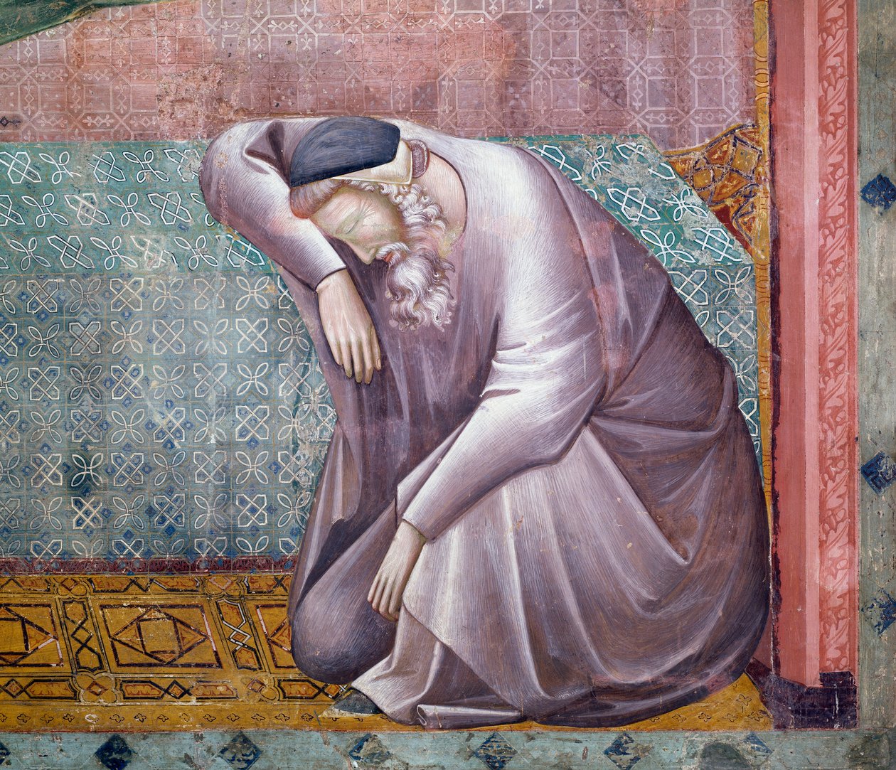 Verhalen van Sint Franciscus, detail van verschijning aan Gregorius IX, fresco door Meester van Sint Cecilia (13e-14e eeuw), Bovenkerk, Pauselijke Basiliek van Sint Franciscus van Assisi (UNESCO Werelderfgoedlijst, 2000), Assisi, Umbrië, Italië door Master of Saint Cecilia