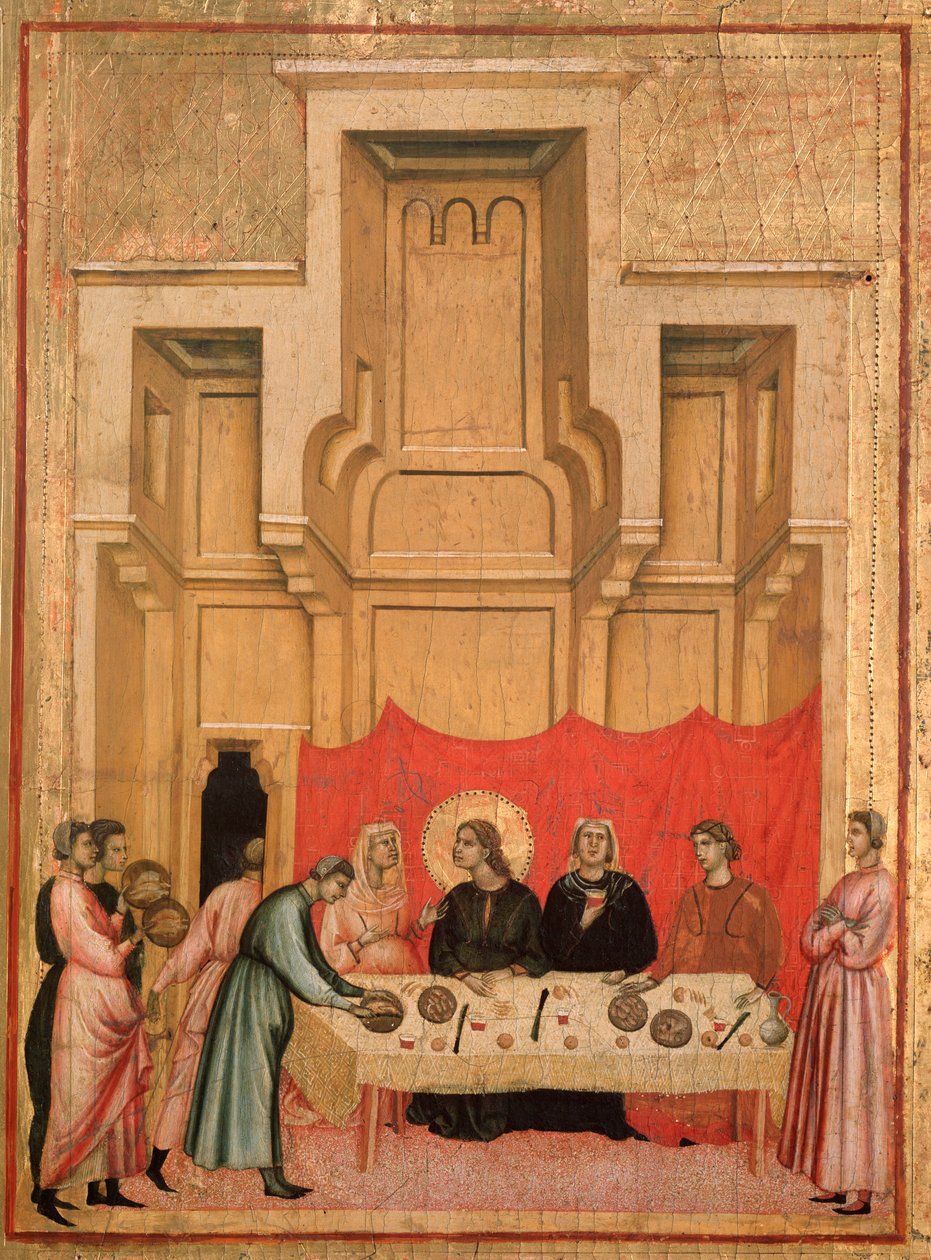 St. Cecilia en het verhaal van haar leven (detail: het huwelijksbanket van Cecilia en Valerianus) door Master of St. Cecilia