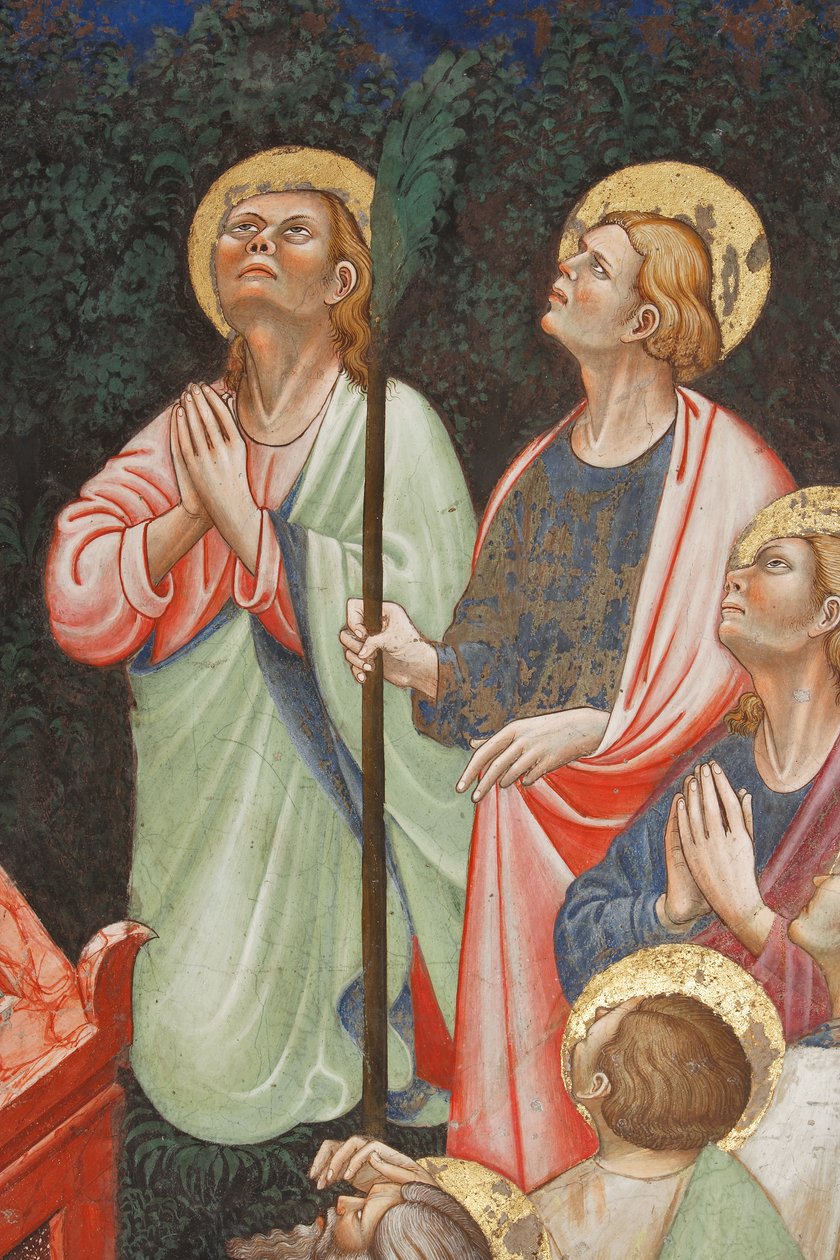 De Tenhemelopneming van de Maagd en de Maagd Maria die de gordel of Heilige Riem aan St. Thomas geeft (detail) door Master of Vignola