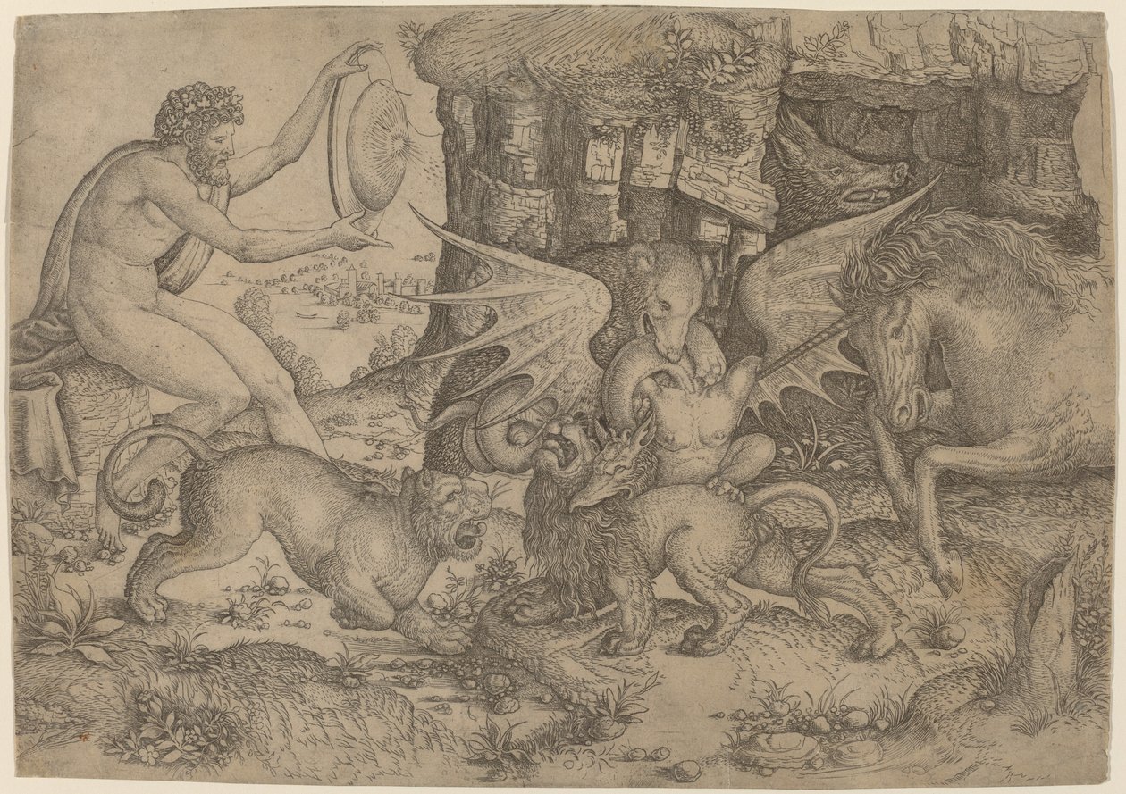 Allegorisch thema: gevecht van dieren door Master of the Beheading of St. John