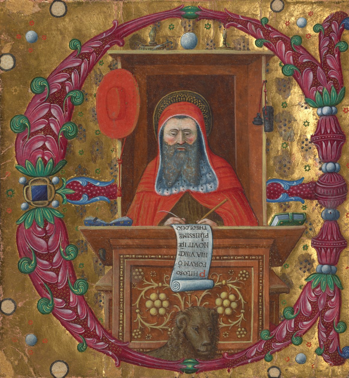 Begin E: Hiëronymus in zijn studeerkamer door Master of the Birago Hours