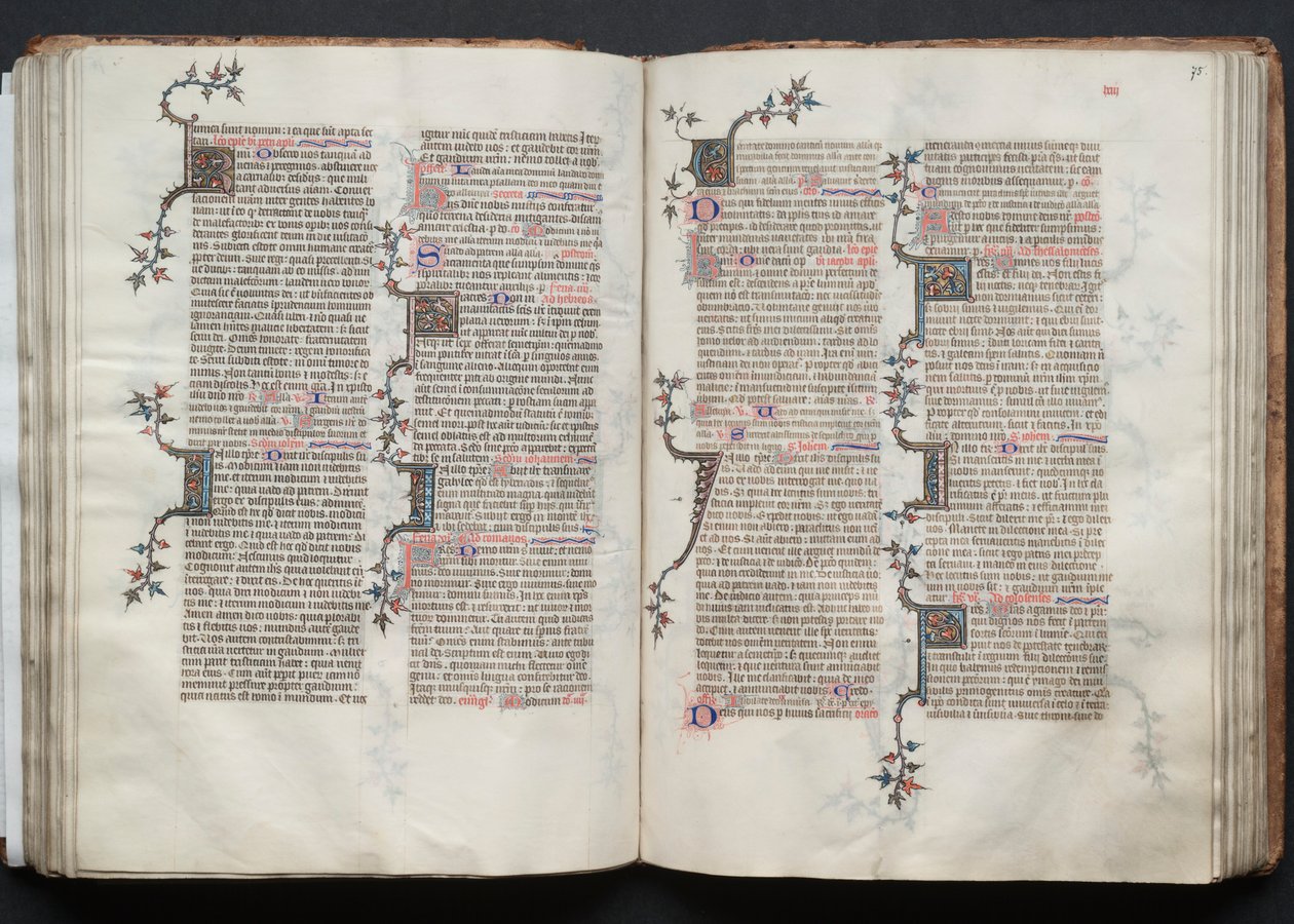 Het Gotha-missaal: Fol. 75r, tekst, ca. 1375 door Master of the Boqueteaux