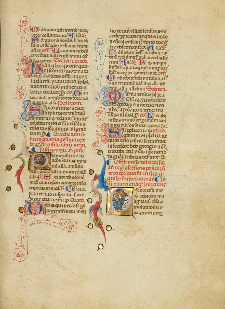 Initialen P: Sint Joris; Initialen P: Sint Marcus door Master of the Brussels Initials