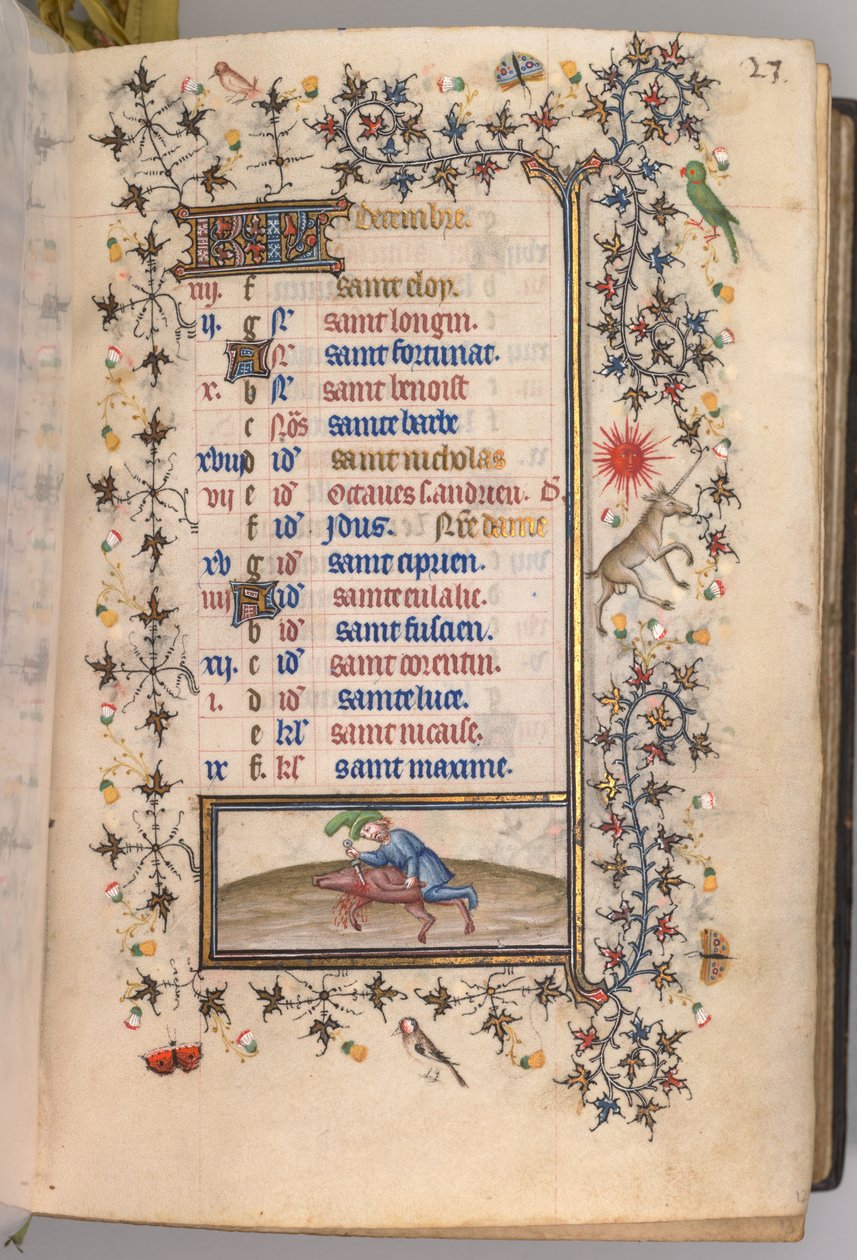 Getijdenboek van Karel de Edele, Koning van Navarra 1361-1425: fol. 12r, December, ca. 1405 door Master of the Brussels Initials and Associates