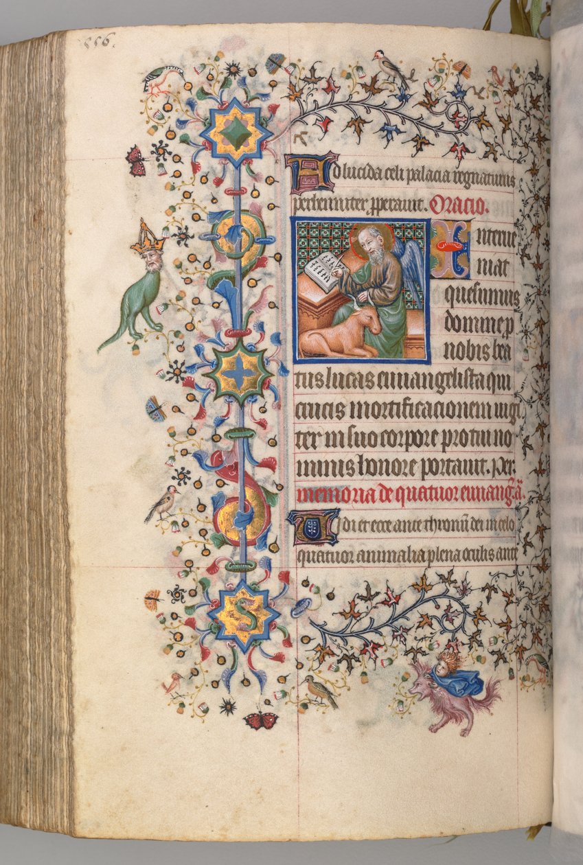 Getijdenboek van Karel de Edele, Koning van Navarra 1361-1425, fol. 272v, Sint Lucas, ca. 1405 door Master of the Brussels Initials and Associates