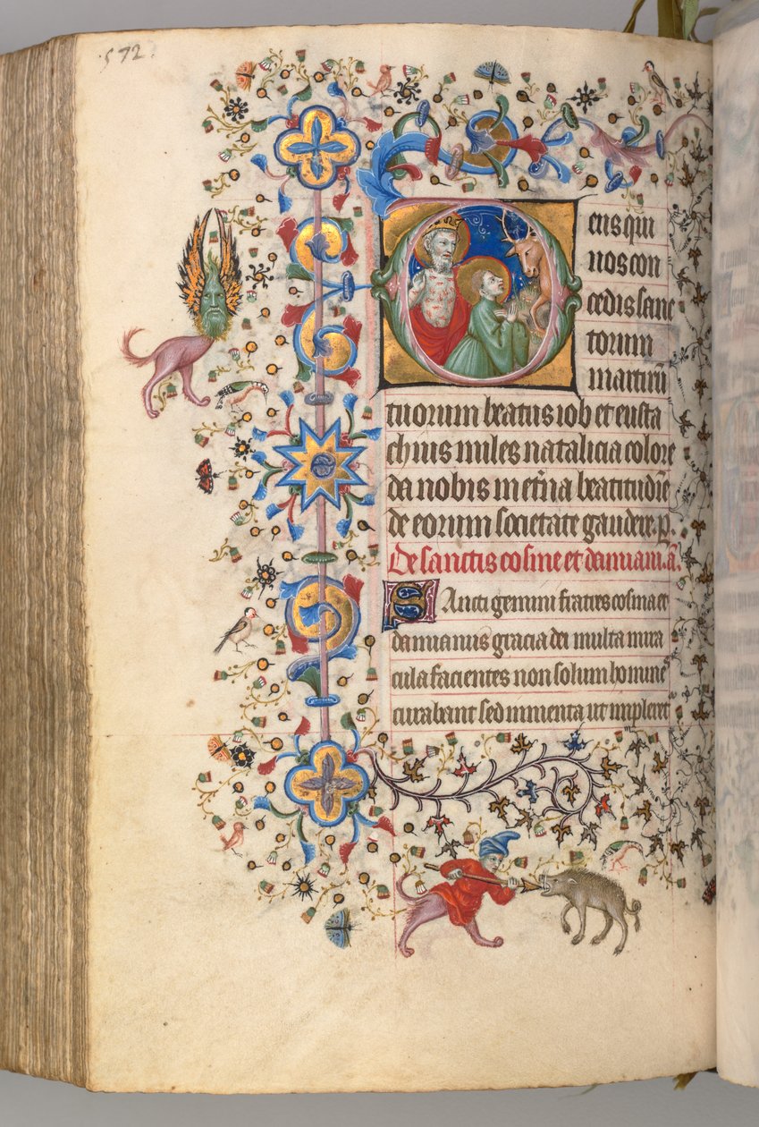 Getijdenboek van Karel de Edele, Koning van Navarra 1361-1425, fol. 280v, SS. Job en Eustace, c. 1405 door Master of the Brussels Initials and Associates