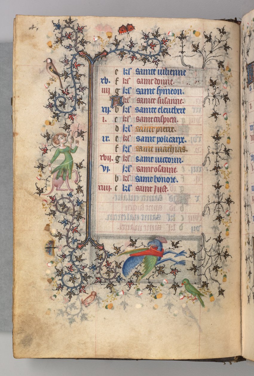 Getijdenboek van Karel de Edele, koning van Navarra 1361-1425: fol. 2v, februari, ca. 1405 door Master of the Brussels Initials and Associates