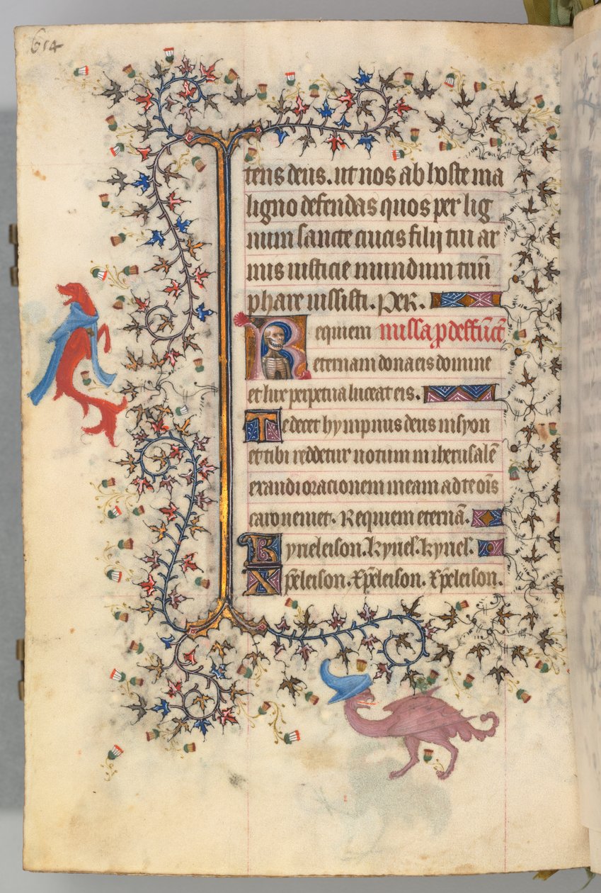 Getijdenboek van Karel de Edele, koning van Navarra 1361-1425, fol. 321v, Buste van de Dood, c. 1405 door Master of the Brussels Initials and Associates