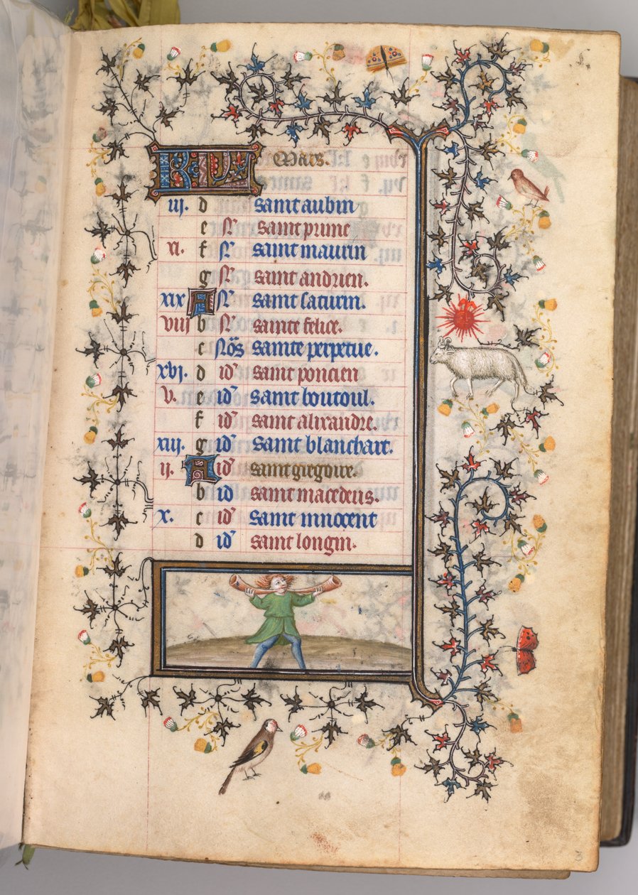 Uren van Karel de Edele, Koning van Navarra 1361-1425: fol. 3r, Maart, ca. 1405 door Master of the Brussels Initials and Associates