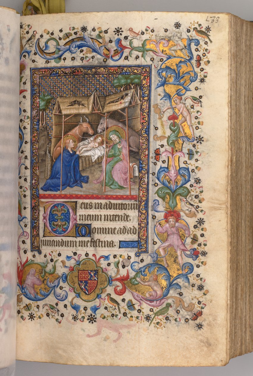 Uren van Karel de Edele, koning van Navarra 1361-1425: fol. 67r, Geboorte Prime, ca. 1405 door Master of the Brussels Initials and Associates