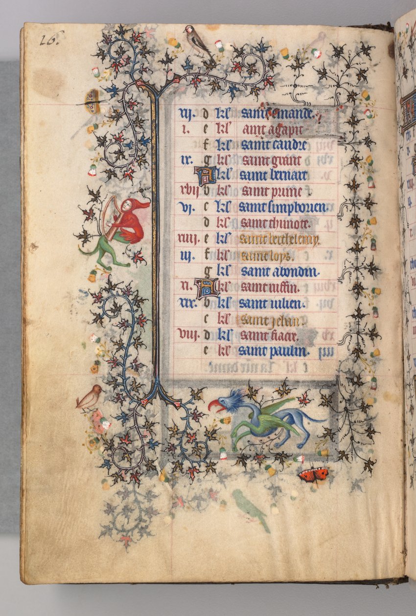 Uren van Karel de Edele, Koning van Navarra 1361-1425: fol. 8v, Augustus, ca. 1405 door Master of the Brussels Initials and Associates