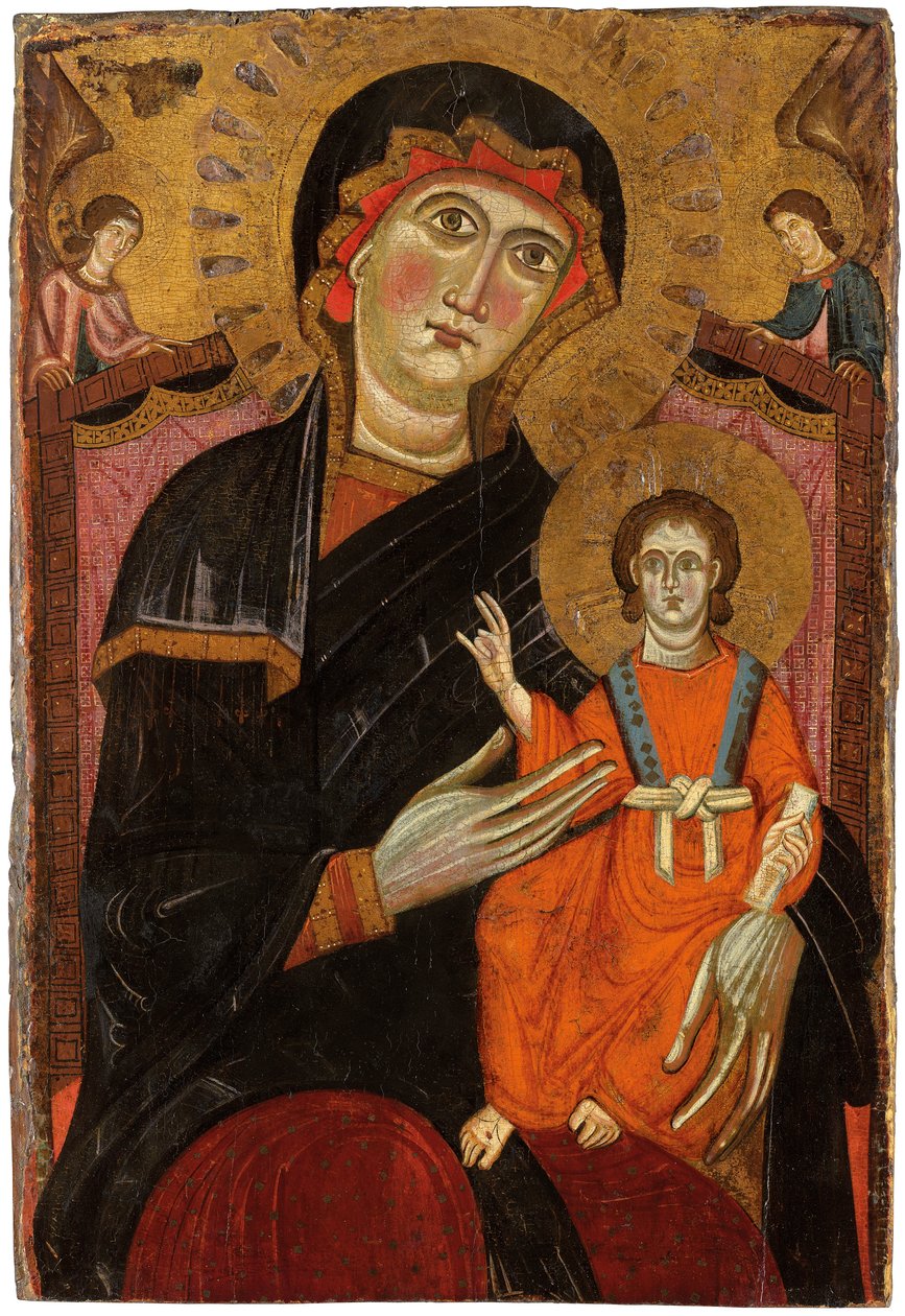 Madonna en Kind op de Troon met twee Engelen door Master of the Crucifix No. 434